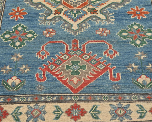 3x5 Blue Kuba Afghan Hand Knotted Wool Area Rug